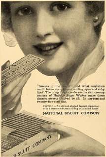 1916 Ad Woman Eating Nabisco Sugar Wafers Festino Sweet   ORIGINAL 