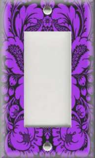 Light Switch Plate Cover   Purple And Black   Damask Design  