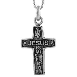  Sterling Silver JESUS es mi Senor Cross Pendant, 1 5/16 in 