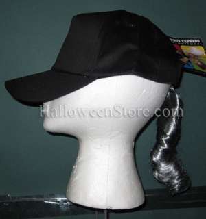 Black Ball Cap with with Gray Ponytail attached Grey  