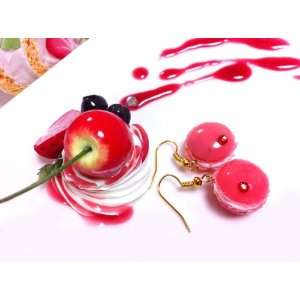  Macaron earrings Cherry pink apple/adorable fake dessert 