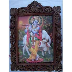  Religious Krishna with Cow, Wood Craft Frame Everything 