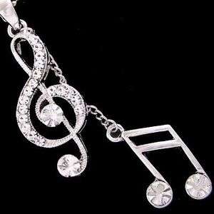 N102A Treble Clef Music Note Clear Crystal Necklace  