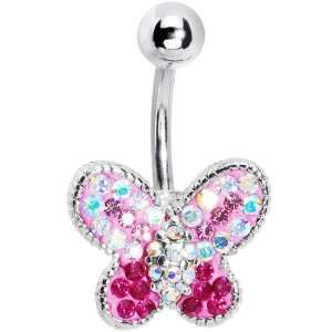  Pink Crystal Bedazzle Butterfly Belly Ring: Jewelry