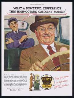 1954 Ethyl High Octane Gasoline Car Driver Cigar Smoking Print Art Ad 