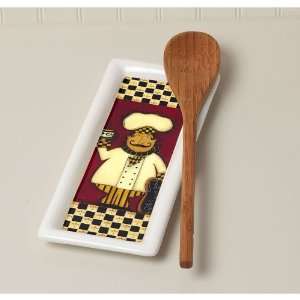  Bon Appetit Chefs Ceramic Spoon Rest: Kitchen & Dining