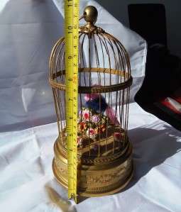   antique France singing bird in cage AUTOMATON.Gold plated bronze cage