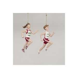   of 12 Boy and Girl Track Runner Christmas Ornaments