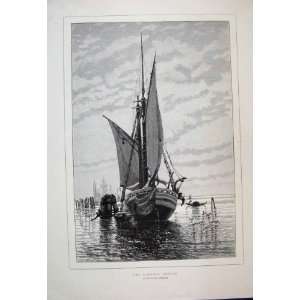  1888 Lagunes Ship Venice Sea Scene Antique Print