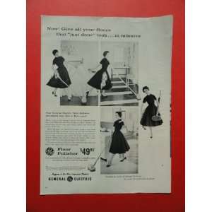  GE Floor Polisher, 1957 print ad(woman cleaning house 