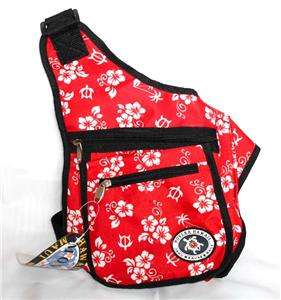 Hawaiian Book Bag Messenger Bag Red Hibiscus Honu Sm  
