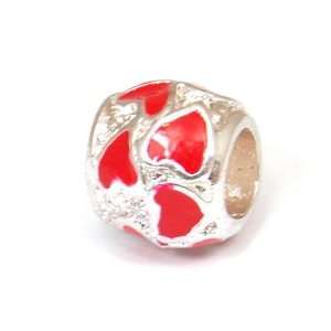  TOC BEADZ Red Hearts 9mm Slide on Charm Bead Jewelry
