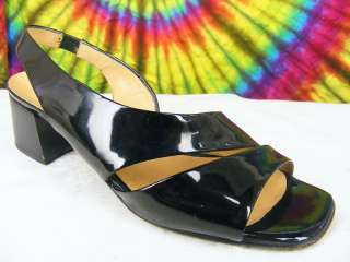 sz 8 black patent leather FLLI TORRESIN slingback open toe pumps shoes 