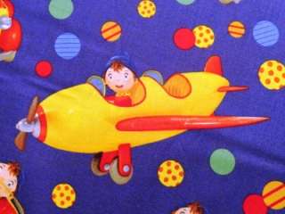 New Noddy Fabric BTY Toy Blue Car Plane Quilting Treasures Cartoon 