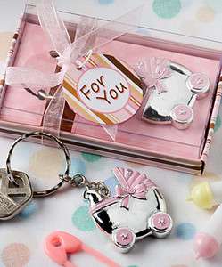 72   Pink Baby Carriage Design Key Chains Favors  