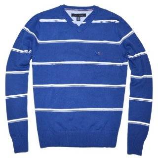 Tommy Hilfiger Men Striped Logo V Neck Sweater Pullover