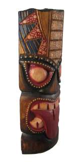 Hand Carved Painted Tiki Wooden Wall Mask Tongue  