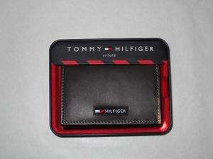 Tommy Hilfiger Mens Brown Leather Trifold Wallet Logo Flag NIB NWT 