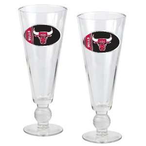   Pilsner Glass Set with Basketball on stem   Oval Logo Sports