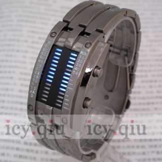 Fashion Binary Digital Watch /Blue LED Watch Metal Band Boys Mans Gift 