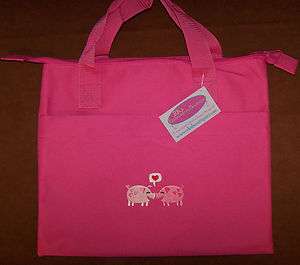   Pair Custom Embroidered Banker Style Zipper Pig Tote Bag NWT!  