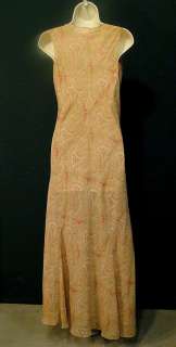 Beige Paisley Rayon Chiffon Dress/Gown Bias Cut W  30  