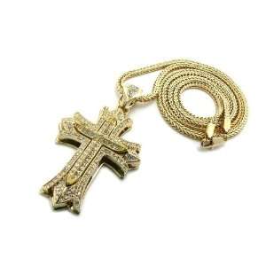   Small Pave Byzantine Cross Pendant w/Franco Chain Gold GAP2 Jewelry