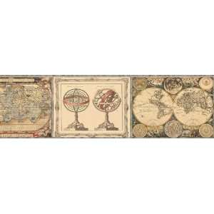  Antique Maps Yellow Mural Style Wallpaper Border by 4Walls 