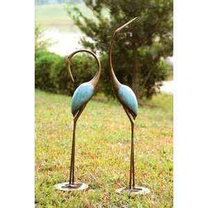 Contemporary Bronze Verdi Garden Crane Statue Pair:  