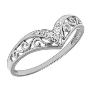  Sterling Silver Diamond Chevron Ring (7.5) Jewelry