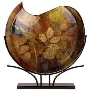  and Gold Leaf 20 Inch by 18 Inch Abstract Round Vase with Metal Stand