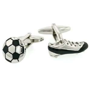   and black enamel soccer ball and boot cufflinks with presentation box