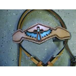 Mad Cow Leather Braided Rawhide Metallic Turquoise Cross Western Show 