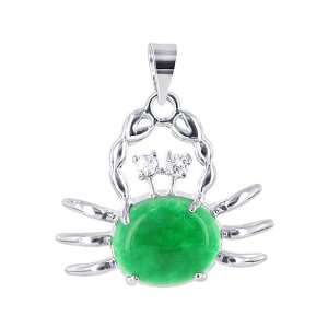  Sterling Silver Nephrite Clear CZ Crab Pendant: Jewelry