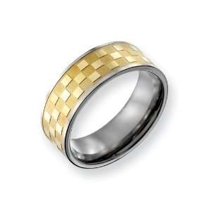    Plated Satin And Polished Checkered Band, Size 13 Chisel Jewelry