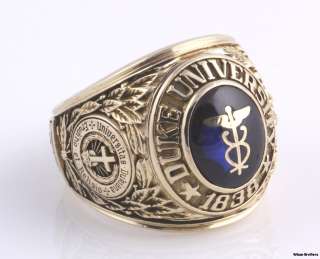 1960 Duke University Syn Blue Spinel Caduceus Class Ring   10k Gold 