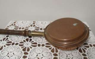 Antique WEBA WARE English Copper Bed Warmer Wooden Handle Hinged Lid 