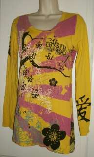Crystal Rock Embellished Graphic Top By Christian Audigier Sz S  