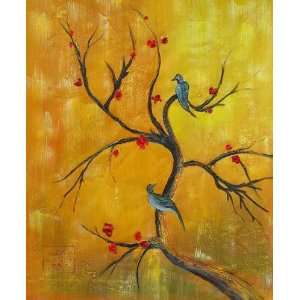 Blue Birds in Autumn Oil Painting on Canvas Hand Made Replica Finest 