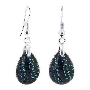   Cabochon Blue Green Multi Color Dichroic Glass Fish Hook Earrings