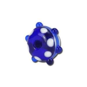    14mm Royal Blue Dots & Stripes Glass Beads   Large Hole: Jewelry