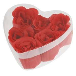  6 Pcs Red Scented Bath Soap Rose Petal in Heart Shape Box Beauty