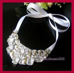New Handmade White Rhinestone Crystal Bib Necklace 049  