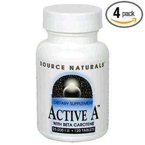   Naturals Active A with Beta Carotene 25,000IU, 120 Tablets (Pack of 4