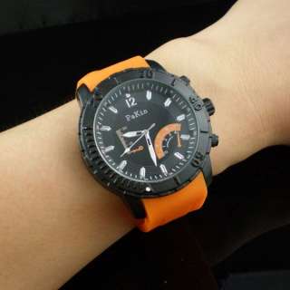 Trendy Rubber Big Case Sport Men Boy Orange Wrist Watch  