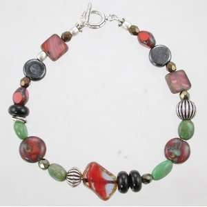  Green Turquoise, Black Onyx and Red Czechoslovakian Glass 