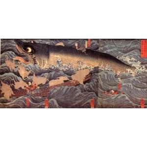   Art Utagawa Kuniyoshi Tametomo rescued from the sea momster by tengu