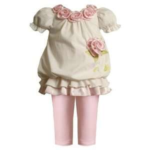   Bonnie Jean Ivory and Pink Rosette Legging Set (Size 18 Months) Baby