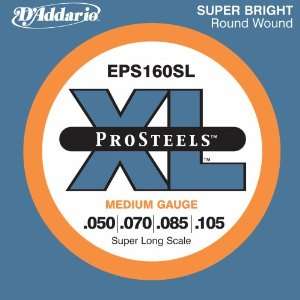  DAddario EPS160SL ProSteels Bass Guitar Strings, Medium 