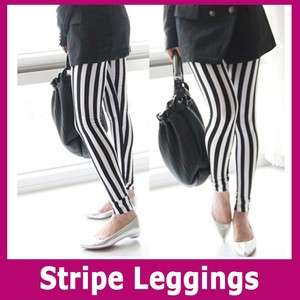 New Black & White Vertical Stripe Leggings Fashion Skinny Pants Tights 